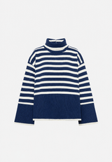Oversize-Pullover für Damen, gestreift, mit Rollkragen und weiten Ärmeln – Leonie – Blau