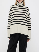 Oversize-Pullover für Damen, gestreift, mit Rollkragen und weiten Ärmeln – Leonie – Weiß