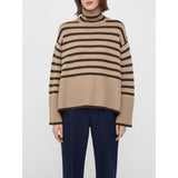 Oversize-Pullover für Damen, gestreift, mit Rollkragen und weiten Ärmeln – Leonie – Khaki