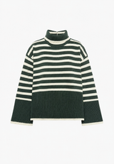 Oversize-Pullover für Damen, gestreift, mit Rollkragen und weiten Ärmeln – Leonie – Grün
