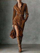 Mila™ - Wildleder Hemdkleid – Dunkelbraun