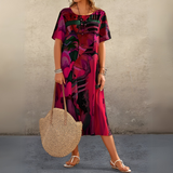 Joelle | Fließendes und elegantes Blumenkleid – Rot