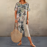 Joelle | Fließendes und elegantes Blumenkleid – Grau