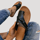 Johanna | Damen Zehensandalen Flach Sommer – Schwarz