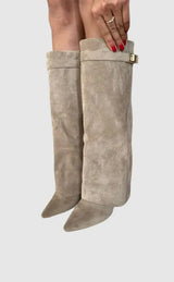 Modische Wildleder-Stiefel für Damen – Beige & stylisch – Taupe