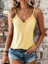 Jolanda | Damen Lochstickerei V-Ausschnitt Top – Gelb
