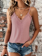 Jolanda | Damen Lochstickerei V-Ausschnitt Top – Hellrosa