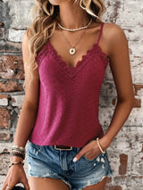 Jolanda | Damen Lochstickerei V-Ausschnitt Top – Bordeaux