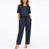 Josefina | Damen Zweiteiler Set mit Kurzarm Top – Marineblau