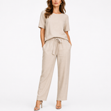 Josefina | Damen Zweiteiler Set mit Kurzarm Top – Beige