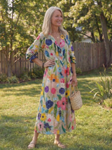 Josefine | Damen Blumen Maxikleid mit 3/4 Ärmeln – Mehrfarbig
