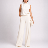 Josefine | Damen Ärmellos Mock Neck Weites Bein Jumpsuit – Weiß