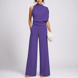 Josefine | Damen Ärmellos Mock Neck Weites Bein Jumpsuit – Lila