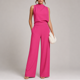 Josefine | Damen Ärmellos Mock Neck Weites Bein Jumpsuit – Rosa