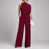 Josefine | Damen Ärmellos Mock Neck Weites Bein Jumpsuit – Rot