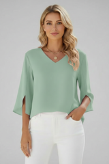 Josefine | Damen V-Ausschnitt 3/4 Arm Bluse – Grün