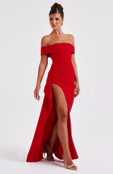 Alice | Langes Kleid mit Schlitz Schultern Frei – Rot