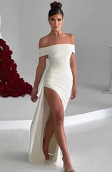 Glattes Maxikleid, Abendkleid für Damen, lang, elegant und fällt sanft um den Körper – Weiß
