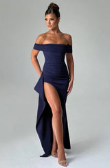 Glattes Maxikleid, Abendkleid für Damen, lang, elegant und fällt sanft um den Körper – Blau