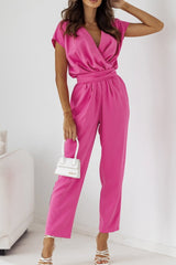 Amelia | Tiefer V-Ausschnitt Gürtel Jumpsuit – Rosa