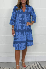 Niva | Glänzendes Frühlings-Midikleid – Blau und Marineblau