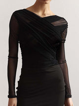 Damen Überkreuzte Front Lang Shirt – Schwarz