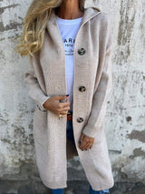 Frida | Eleganter langer Strickcardigan – Beige