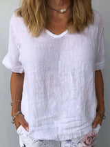 Bequemes Sommer T-Shirt Mit V-Ausschnitt Für Frauen | Chic – Weiß
