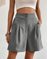 Damen Shorts High Waist mit weitem Bein – Sommerlich & Elegant – Hellgrau