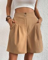 Damen Shorts High Waist mit weitem Bein – Sommerlich & Elegant – Khaki