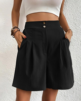 Damen Shorts High Waist mit weitem Bein – Sommerlich & Elegant – Schwarz