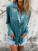 Trendy Samtbluse mit langen Ärmeln - Clara – Hellblau