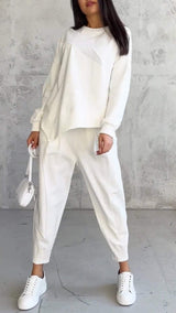 Babette | Zweiteiliges Set mit Rundhalsausschnitt und langen Ärmeln – Off-white