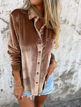 Trendy Samtbluse mit langen Ärmeln - Clara – Braun