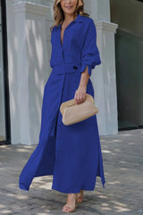 Arwen - Maxikleid mit V-Ausschnitt – Blau
