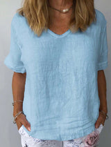 Bequemes Sommer T-Shirt Mit V-Ausschnitt Für Frauen | Chic – Hellblau