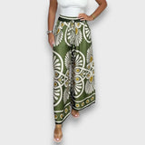 Rania – Fließende Hose mit Print – Grün