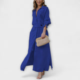Jeanette - V-Neck Maxi Dress – Blau