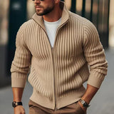 GRANT - HERREN-STRICKJACKE MIT STEHKRAGEN UND REISSVERSCHLUSS – Braun