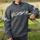 HERREN-RUNDHALS-STRICKPULLOVER -JACQUARD – Grau