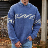 HERREN-RUNDHALS-STRICKPULLOVER -JACQUARD – Blau