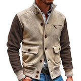 CHAD - HERREN-JACKE MIT MEHREREN TASCHEN IM VINTAGE-STEHKRAGEN IN KONTRASTFARBE IM MAILLARD-STIL – Beige