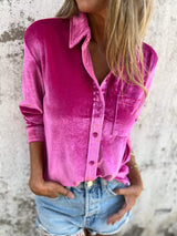 Trendy Samtbluse mit langen Ärmeln - Clara – Knallrosa