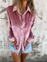 Trendy Samtbluse mit langen Ärmeln - Clara – Rosa