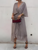Claire | Midi-Kleid mit Taillengürtel – Grau