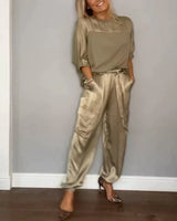 Eleganter Damen-Satin-Overall - schick und bequem – Gold