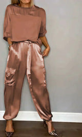 Eleganter Damen-Satin-Overall - schick und bequem – Braun