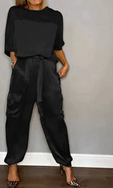 Eleganter Damen-Satin-Overall - schick und bequem – Schwarz