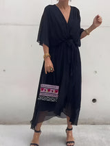 Claire | Midi-Kleid mit Taillengürtel – Schwarz