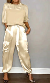Eleganter Damen-Satin-Overall - schick und bequem – Aprikose